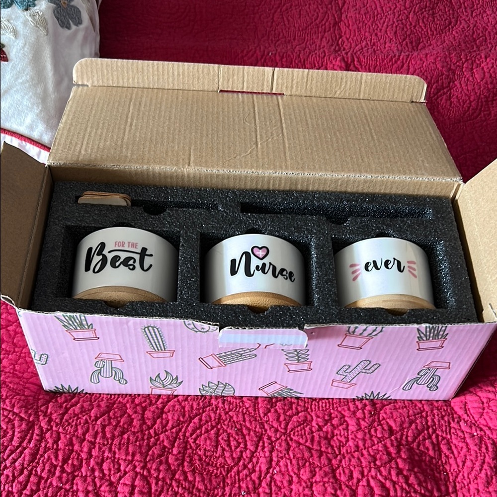 Set of Three White and Black votive candle  holder nib